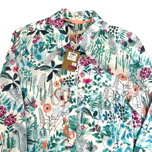 Joules‎ LINEN Floral Blouse NWT Womens 4 Long Sleeve Button Front Top NEW UK8 - Picture 1 of 16